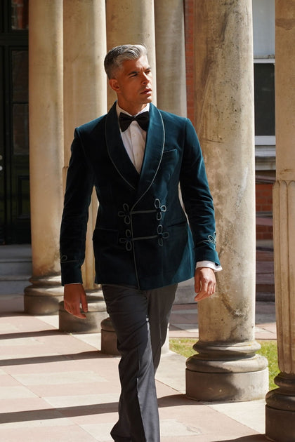 Made to Measure Double Breasted Mens Italian Velvet Smoking Jacket - Green