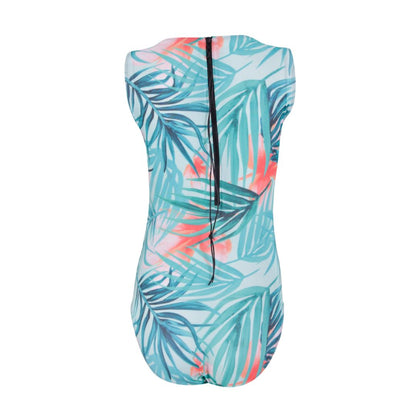 Turquoise Sunrise Sleeveless Back Zip Swimsuit Back View