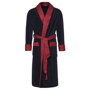 Mayfair Long Velvet Navy Smoking Jacket with Quilted Satin Collar