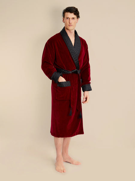 Astor Luxury Cotton Long Velvet Robe in Burgundy | Bown of London ...