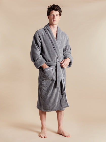 Men's Grey Towelling Dressing Gown - Europa