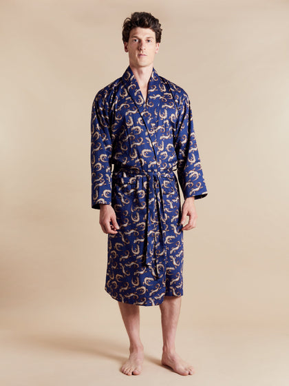 Lightweight Men's Dressing Gown - Gekko Navy