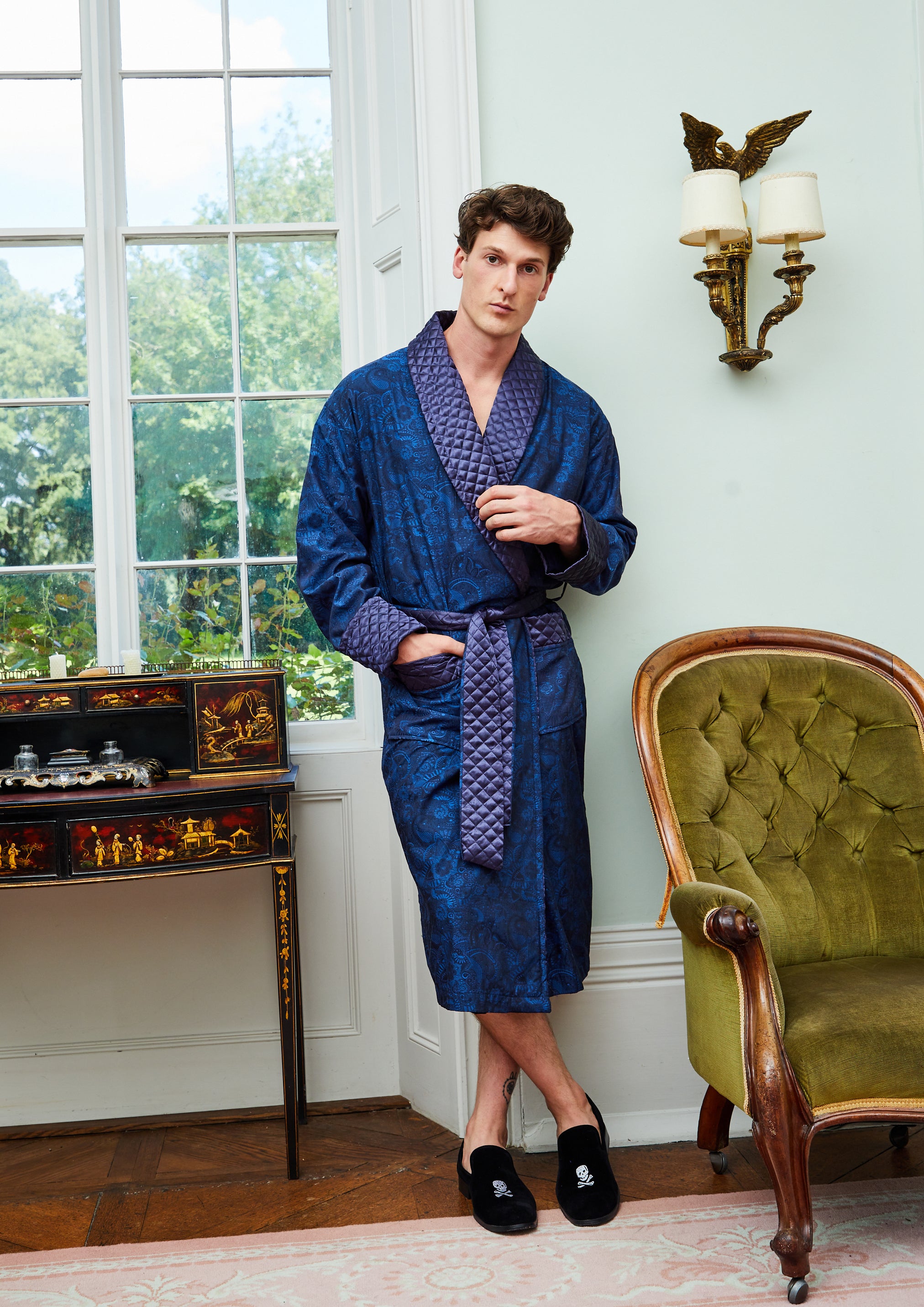 For Men Mens Smoking Jacket Dressing Gown Silk Smoking Robe