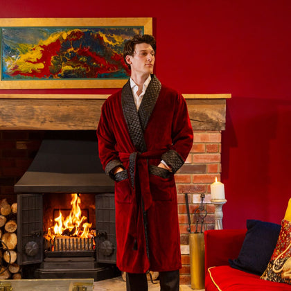 Men's Red and Black Dressing Gown, Classic Paisley Smoking Jacket Robe,  Victorian Style Housecoat
