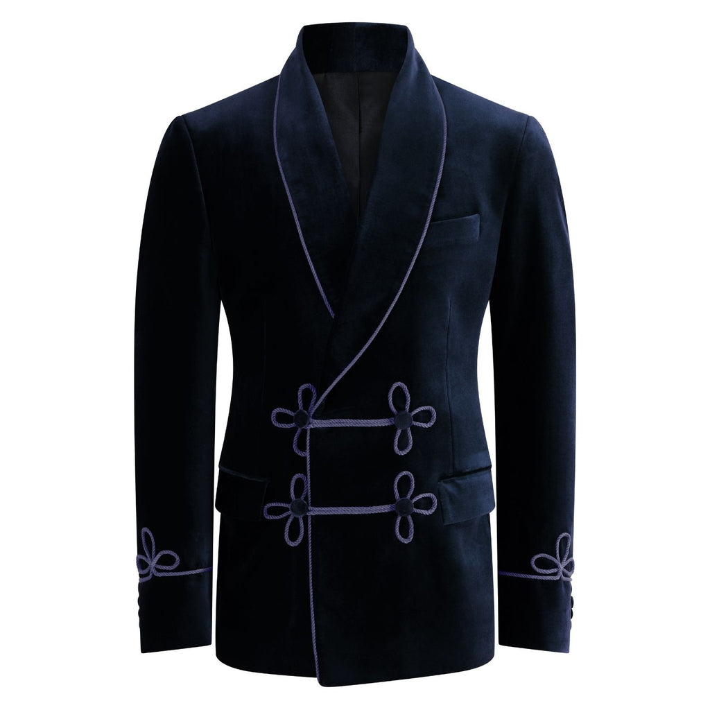Made to Measure Double Breasted Mens Italian Velvet Smoking Jacket - Navy