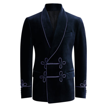 Made to Measure Double Breasted Mens Italian Velvet Smoking Jacket - Navy