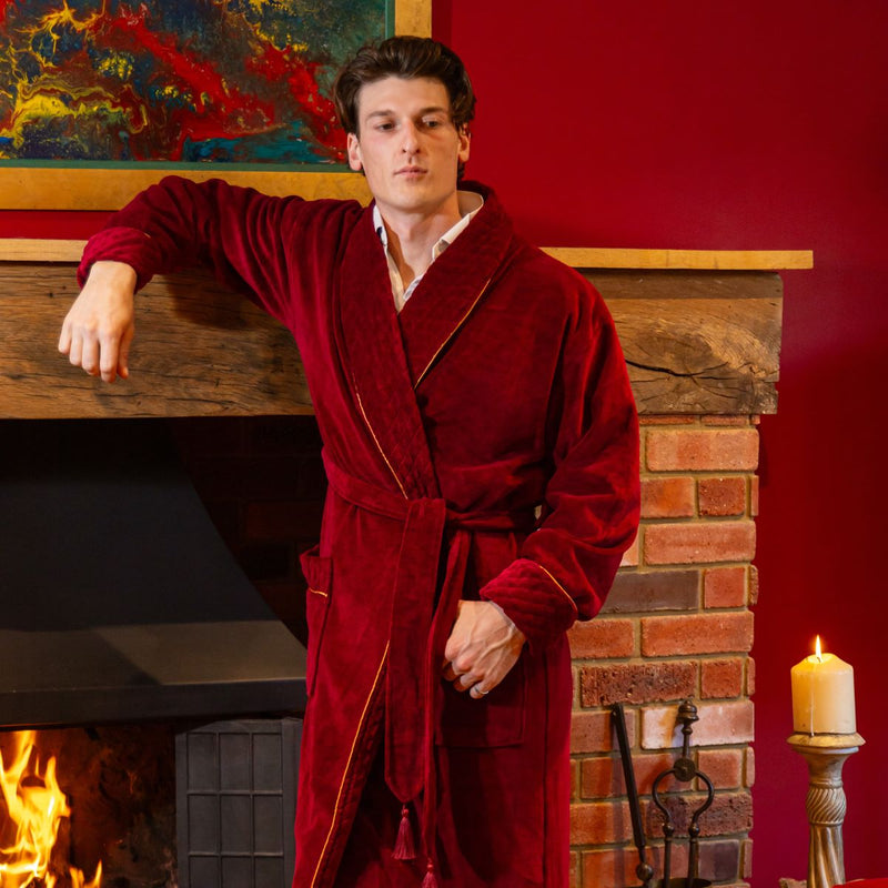 Donington Cotton Long Velvet Smoking Jacket | Bown of London