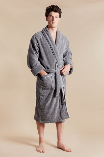 Men's Grey Towelling Dressing Gown - Europa