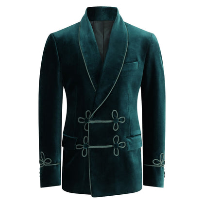 Made to Measure Double Breasted Mens Italian Velvet Smoking Jacket - Green