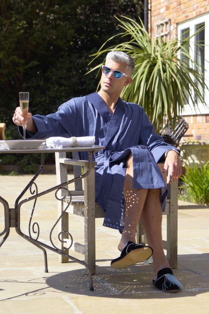 Blue Lightweight Dressing Gown - The Oxford Bathrobe lifestyle photo