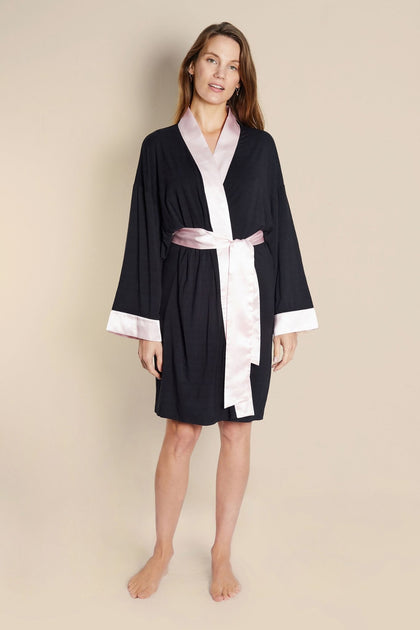 Persephone womens lightweight dressing gown in black - model