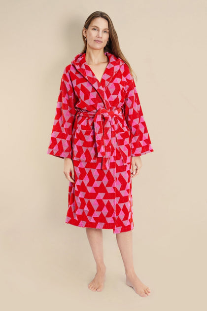 Women's Hooded Dressing Gown - Pink Diamond