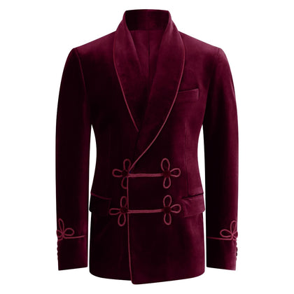 Made to Measure Double Breasted Mens Italian Velvet Smoking Jacket - Burgundy