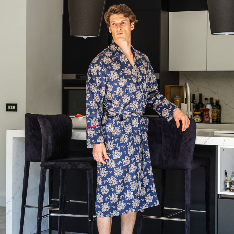 Men's Silk Dressing Gown - Mortimer – Bonsoir of London