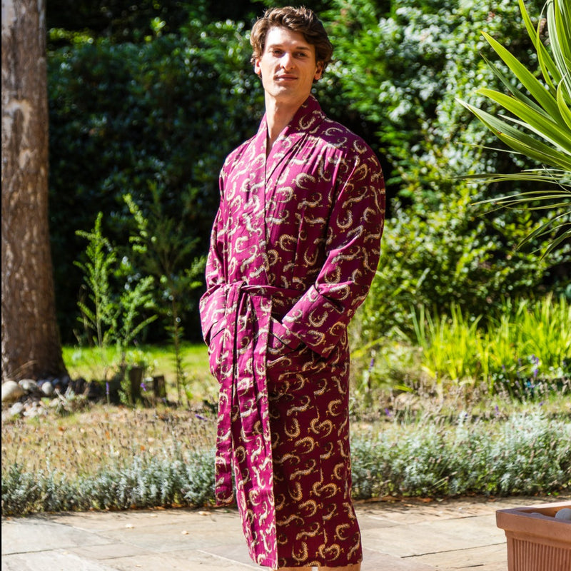 Lightweight Men's Dressing Gown - Gekko Claret