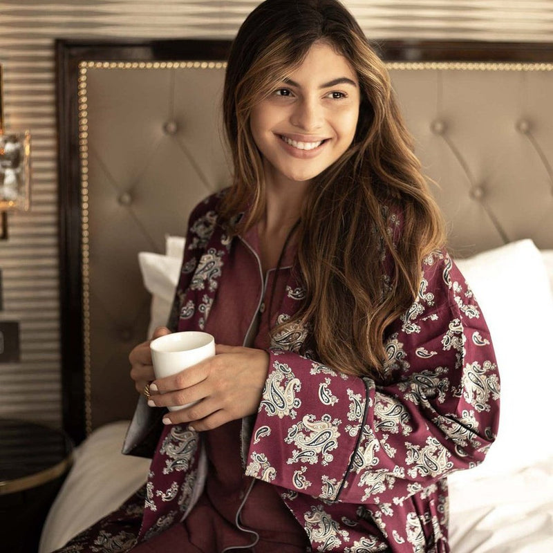 Lightweight Dressing Gown - Gatsby Paisley Wine