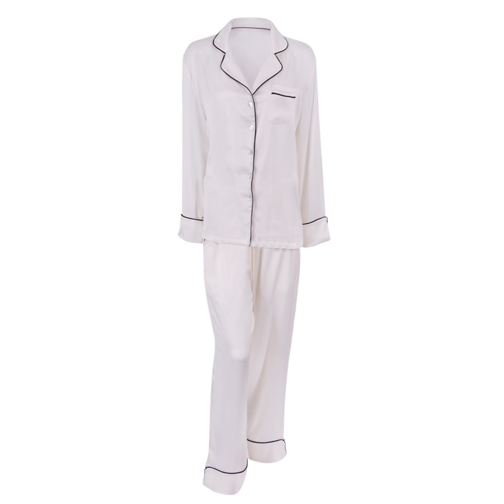 Ladies Pyjamas - Zumra Pearly Vegan Silk Cupro Long Pyjama Set Product Front View