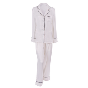 Ladies Pyjamas - Zumra Pearly Vegan Silk Cupro Long Pyjama Set Product Front View