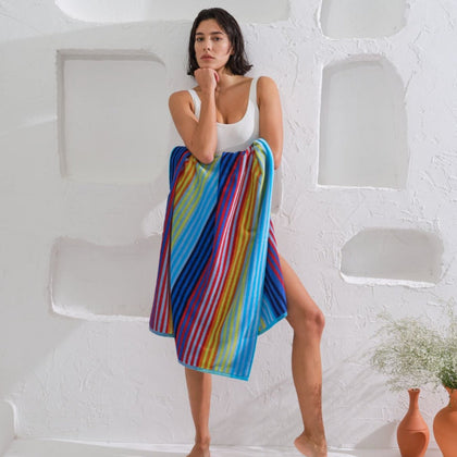 Beach Towel - Multicolour In Front Of Women's Model