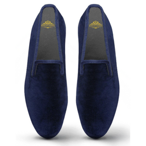 Velvet Slippers Plain Navy Blue | Bown of London