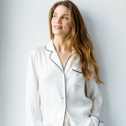 Ladies Pyjamas - Zumra Pearly Vegan Silk Cupro Long Pyjama Set Main Image