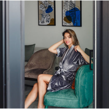 Lunar Ladies Velvet Robe in Grey Main Image