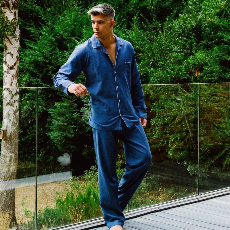 Men s Pyjamas Brushed Cotton Blue Azur Bown of London Bown